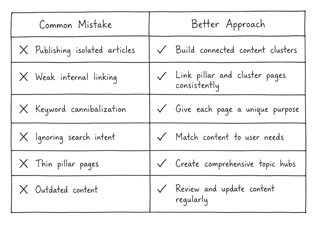 fadooseo_pillar page common mistakes - better approach